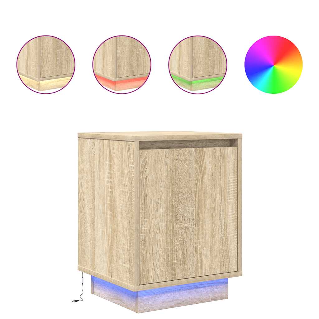 Nightstand with LED Lights Sonoma Oak 38 x 34 x 50 cm