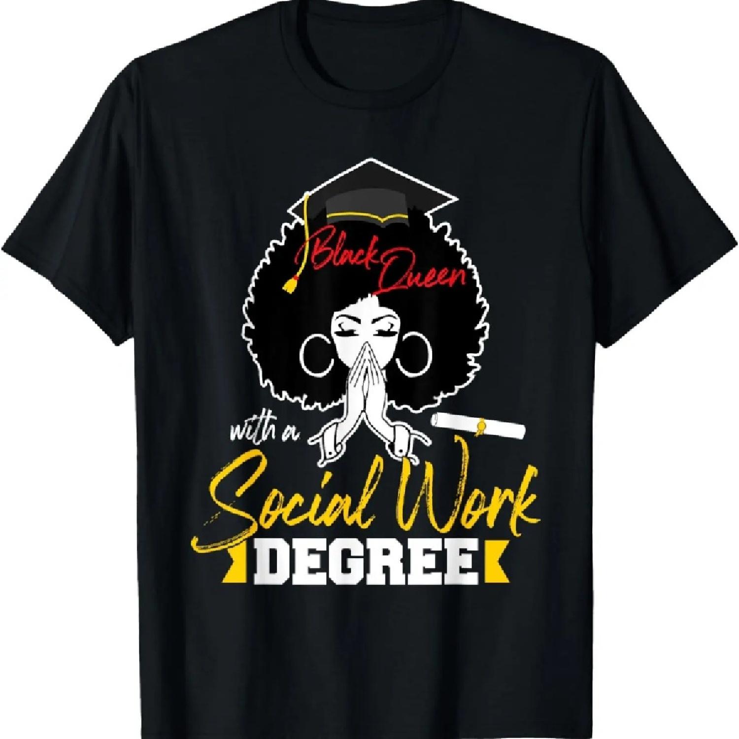 

Black Queen Social Work Degree Graduation Social Worker T-Shirt Modal Polyester Vintage Classic Streetwear O-neck Short-sleev S