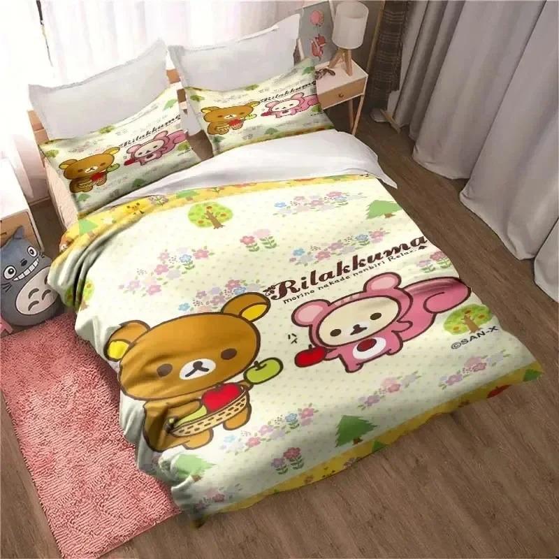 Cute Rilakkuma Bear Kawaii Bedding Set 3D Printed Suitable For Bedroom Duvet Cover Set With Pillowcases Kids Home Textile