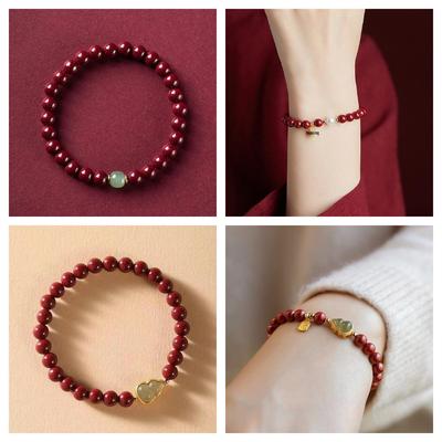 Cinnabar Ruyi Gourd Bracelet - Single Circle Zisha Fulu Peace Bracelet for Women, Benming Year