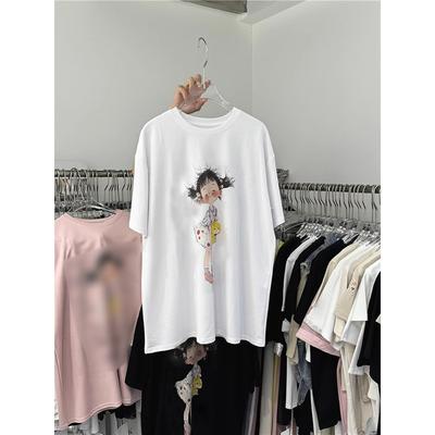 Pure Cotton Cartoon Girl Printed Short-sleeved T-shirt 2025 Summer New Women's Simple Niche Foreign Style Top Tide