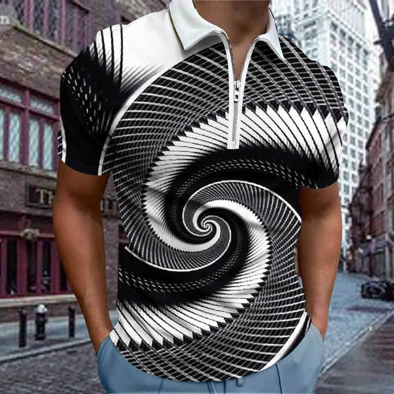 

Повседневная футболка с лацканами, молодежная модная футболка с застежкой-молнией, футболка с коротким рукавом, мужская футболка с трехцветным 3D-принтом S чёрный