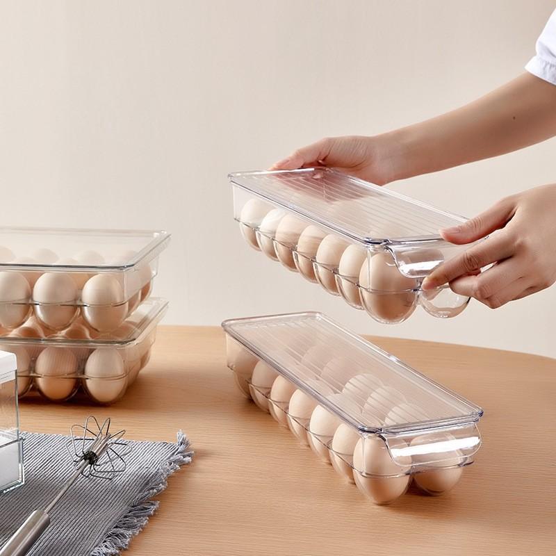 Egg Holder With Lid-Stackable 14-Slot Transparent Plastic Egg Storage Box For Refrigerator