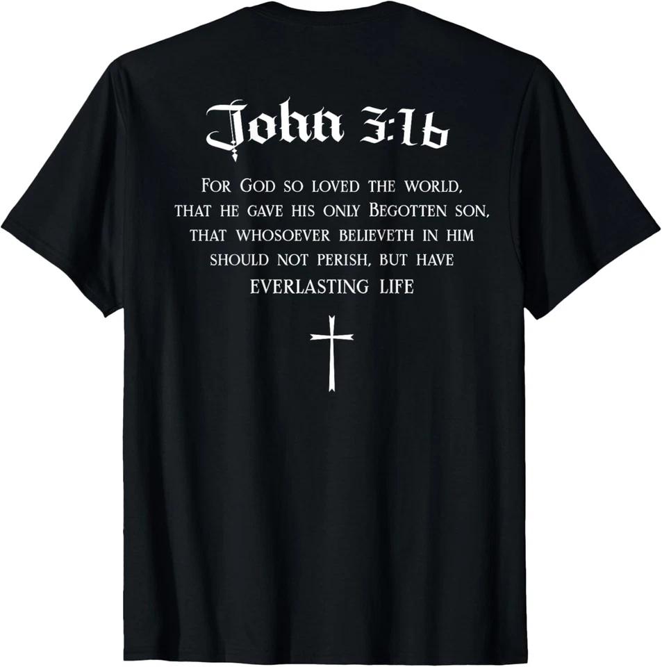 John 3:16 Christian Bible Verse Religious On Back T-Shirt 2XL