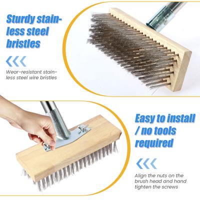 Stainless Steel Wire Broom Wire Brush with 4 Section Detachable Multipurpose Reusable Floor Wire Broom Handle Socket Thickened