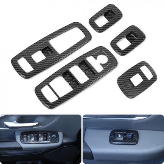 5pcs Black Carbon Fiber Window Lift Switch Cover Trim for Dodge Ram 1500 2018-21