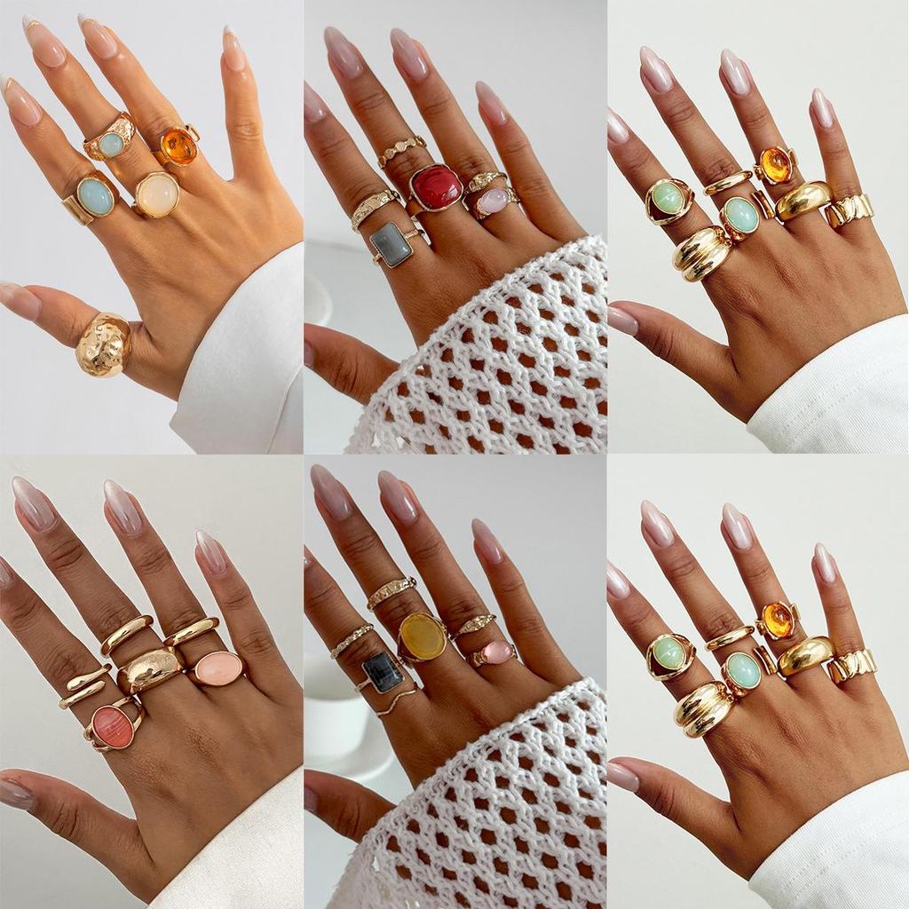 European & American Fashion Inlaid Acrylic Irregular Alloy Ring