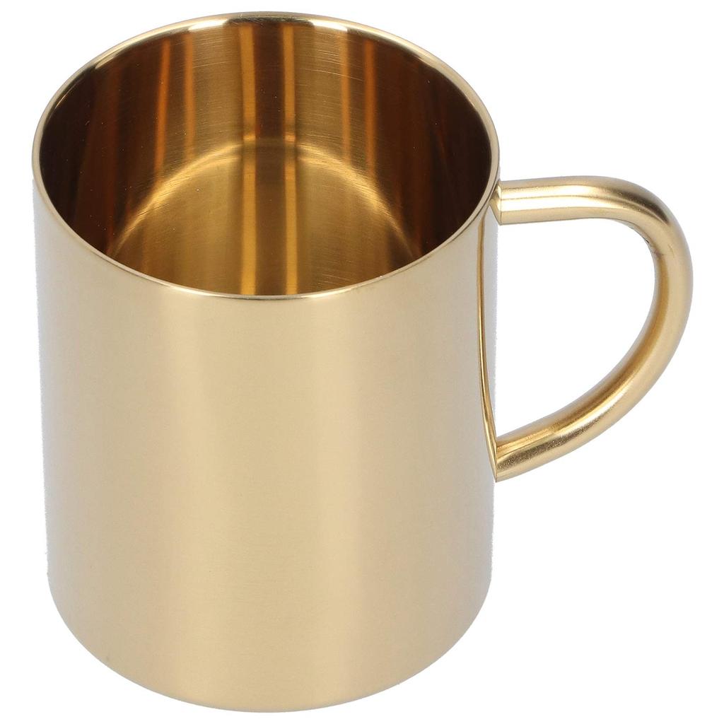 J-ouuo Mug, 304 Stainless Steel, Double-Layer, Anti-Scald, Coffee, Tea, Water, Cup with Handle, 400ml (Gold)