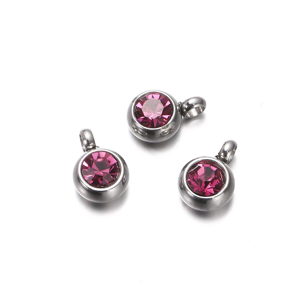 10Pcs 6mm Stainless Steel Birthstone Necklace Pendant Jewelry Making Rhinestone Charms For Women Earrings DIY Accessories Gift