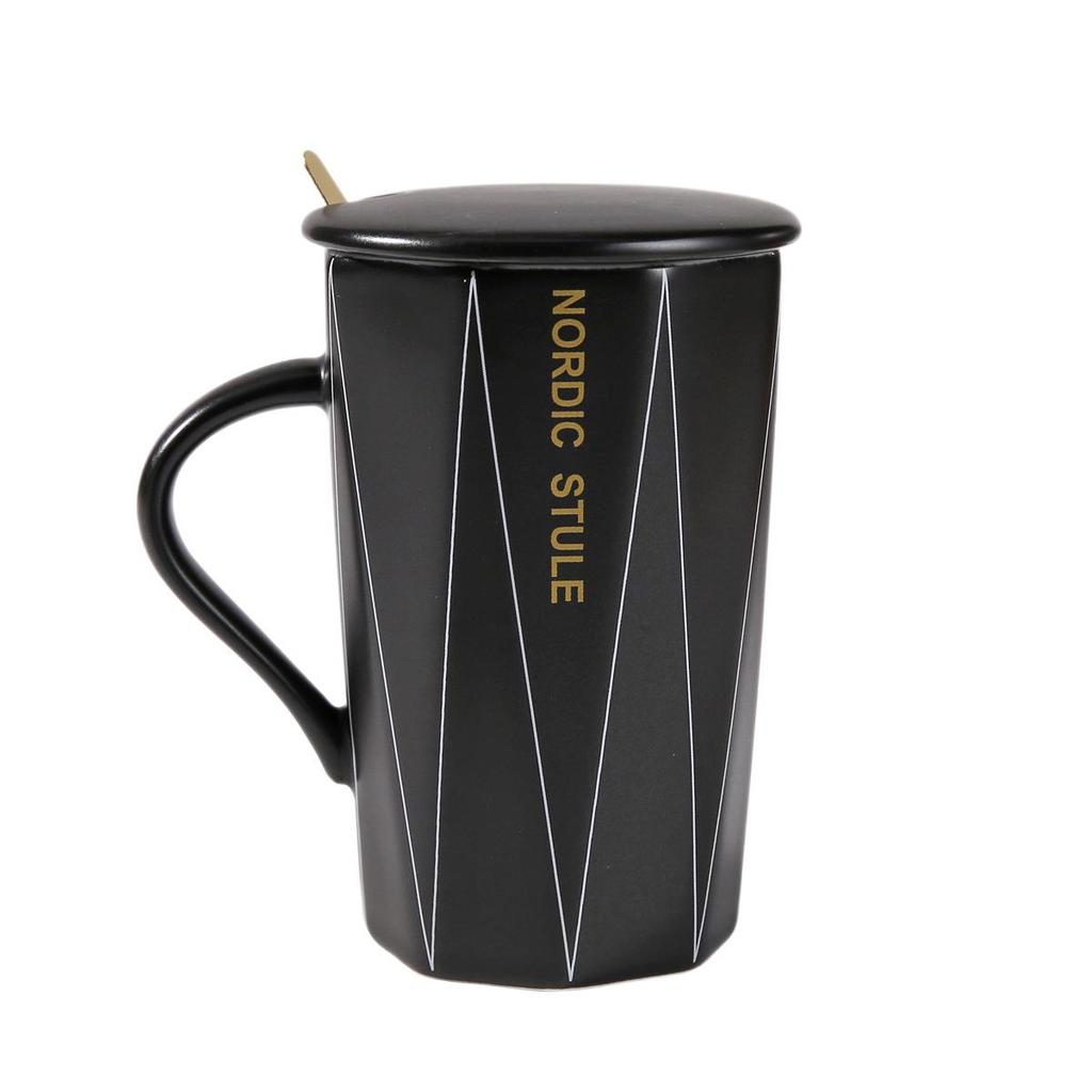 Geometric Mug Set with Lid & Spoon - Customizable Couple's Wedding Favors