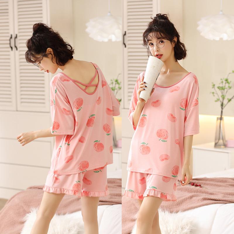 Women's Plus Size Short Sleeve Modal Cotton Pajama Set - Lightweight and Suitable for Outdoor Wear