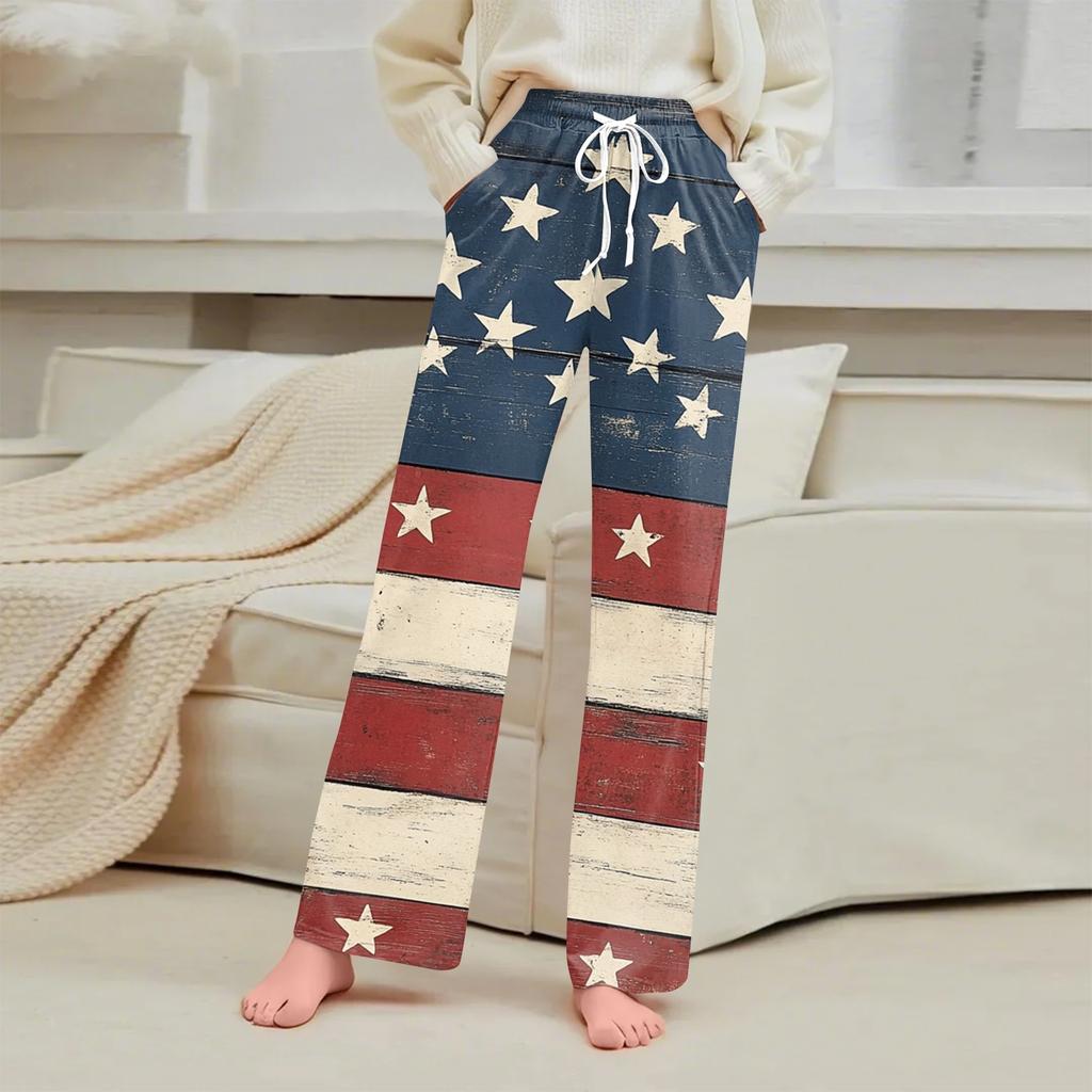 Damen Unabhängigkeitstag Bedruckte Lässige Gerade Hose Haus Pyjamahose Lässige Hose