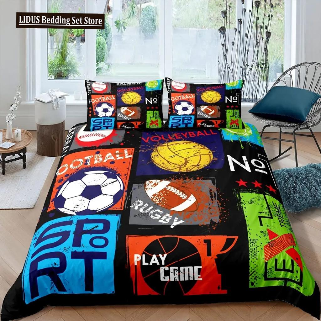 Tennis Ball Duvet Cover Set Sports Game Themed Bedding Set Twin Size For Boys Teens Adult Tennis Racket Ball Comforter Cover