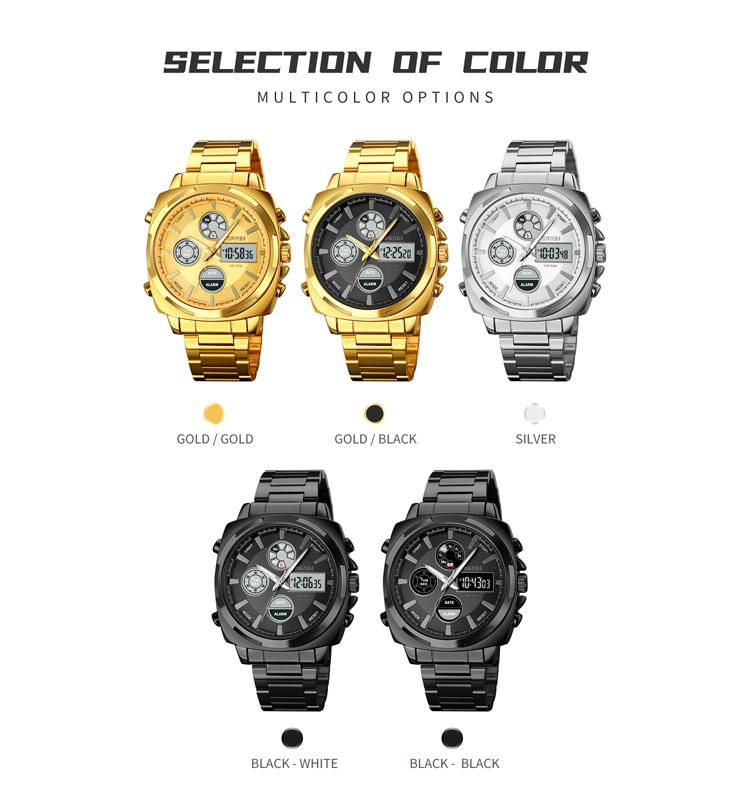 SKMEI 1673 Practical Sporty Men's Dual Display Watch Steel Strap Life Waterproof Fashion Outside Style Male Wristwatch