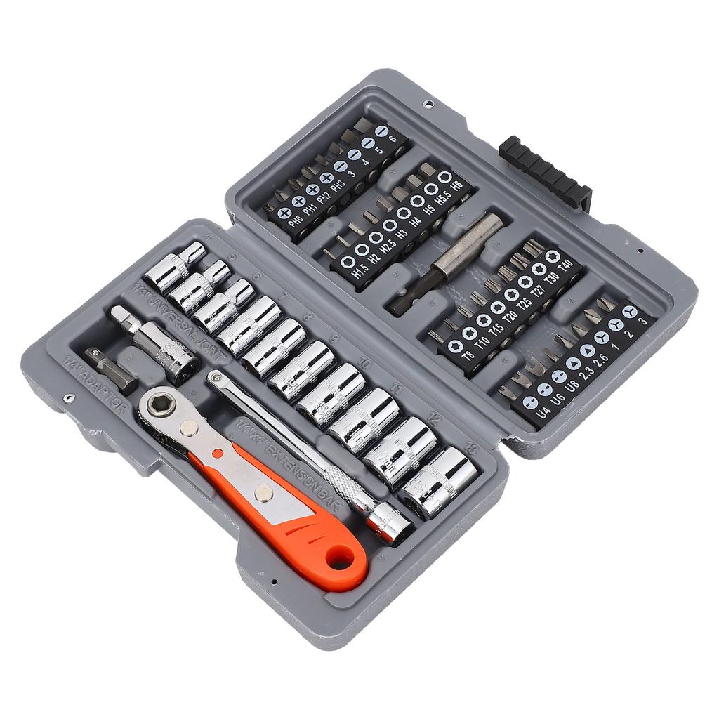 Set 47 Buc. Cheie Clichet Șurubelniță Socluri Acționare 1/4 Inch Biți Șurubelniță Dreaptă Cruce Stea 25mm