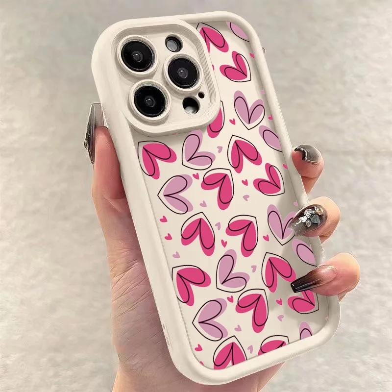 Pink Heart-Shaped Soft Silicone Phone Case for IPhone 17 16 15 14 13 12 11 Pro Max 16e X XR 7 8 Plus Shockproof Back Cover