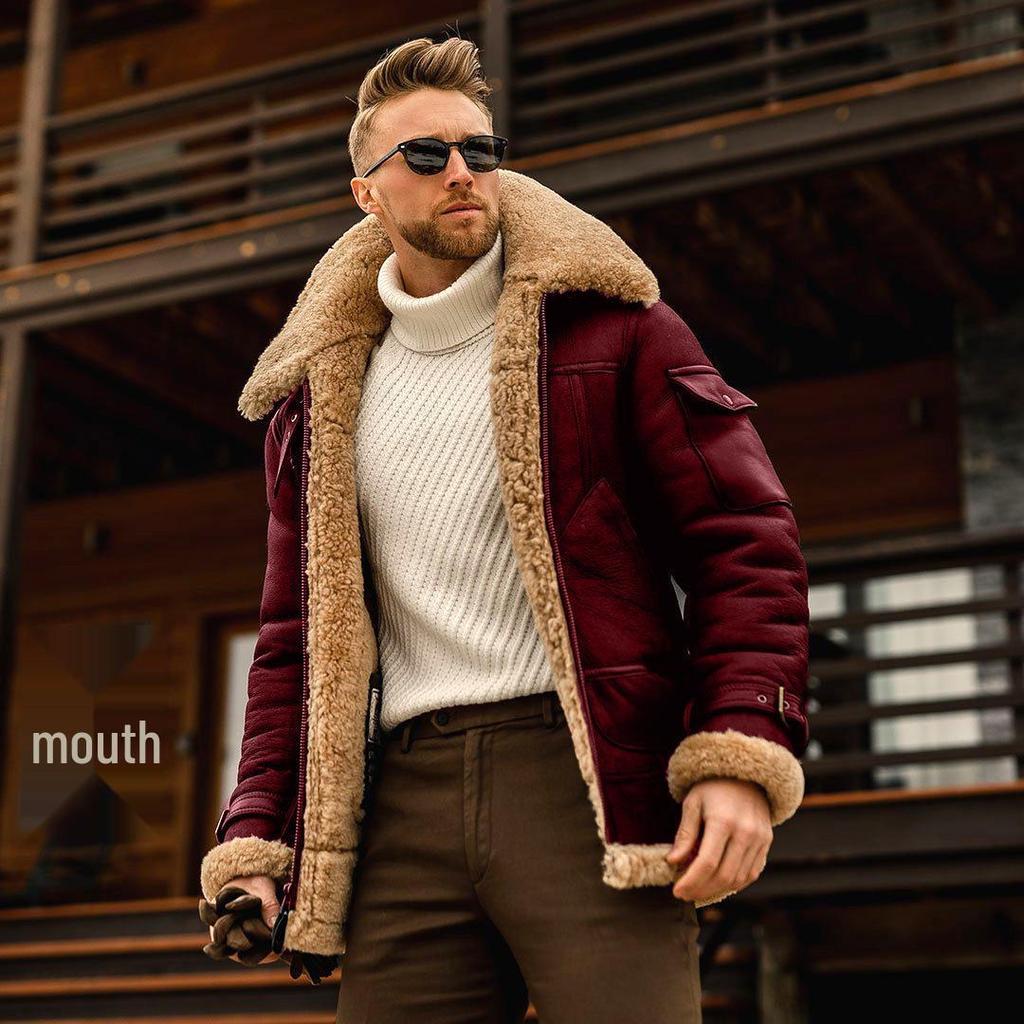 Men's Trendy 2026 Winter Shearling Jacket - Thick Faux Leather with Fluffy Fur