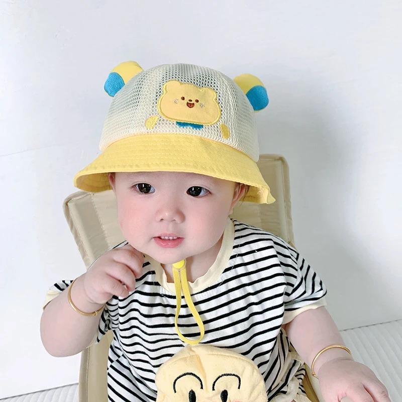 Baby Summer Sun Hat Kids Breathable Mesh Basin Cap Cute Boy Girl Outdoor Sunshade Visors Cartoon Bear Children Fisherman Hats