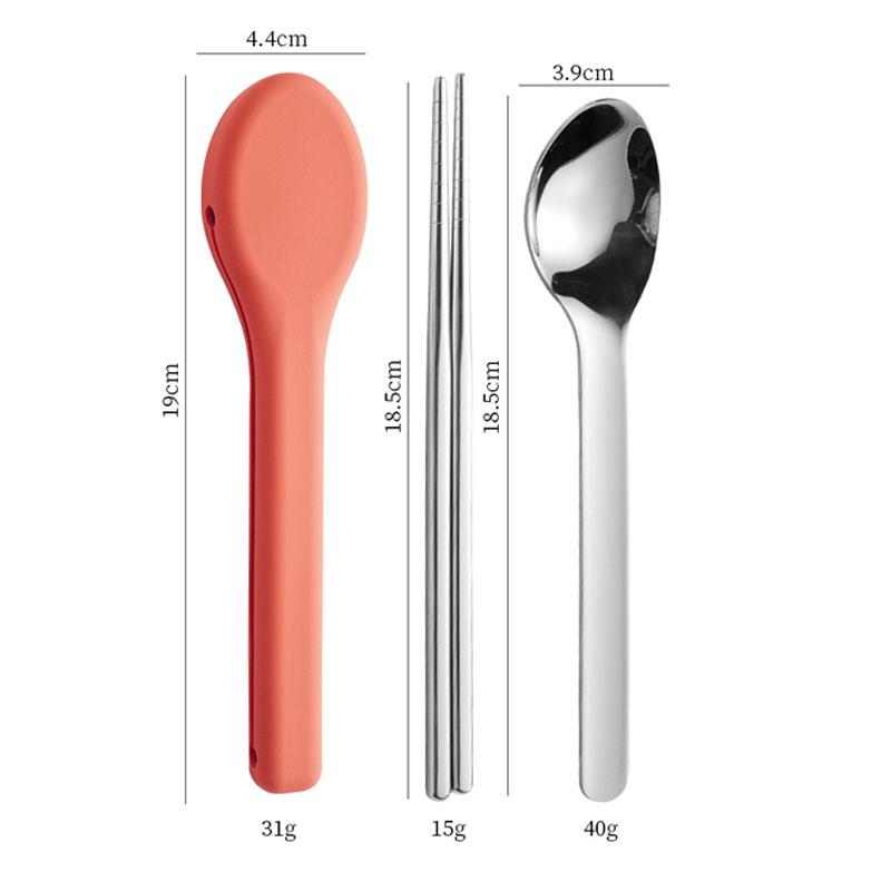 

Cutlery Set with Silicone Storage Case 304 Stainless Steel Spoon Chopsticks for Camping, Picnic, School, Work Portable Utensils красный