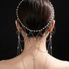 Zircon Pearl Headpiece Hollow Headpiece Tassel Hair Chain High-End Style Bridal Head Chain  Wedding