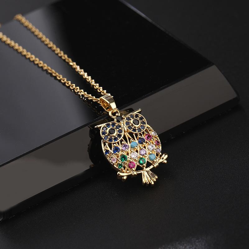 

Exquisite Small Batch Colorful Zircon Owl Pendant Necklace Animal Shape Titanium Steel Collarbone Chain Fashion Versatile Women s Jewelry