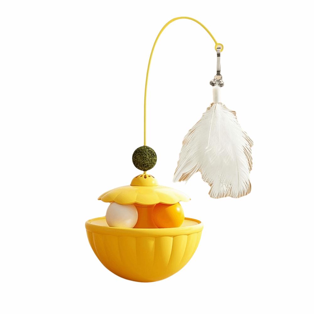 Long Pole Wobble Puzzle Ball Rotating Feather Treat Dispenser Interactive Cat Toy  Pet Accessories Yellow 1