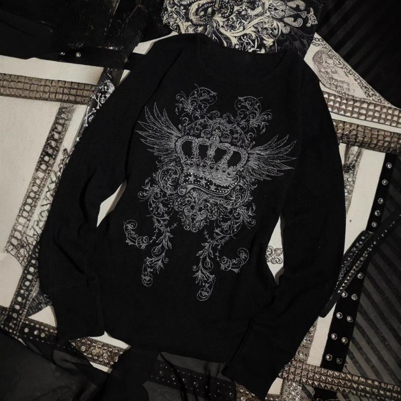 European and American Gothic fashion printed street slimming sexy long sleeved top