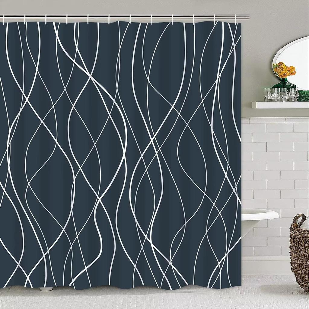 Simple Abstract Line Bathroom Four-Piece Shower Curtain Bathroom Shower Curtain Partition Curtain Bathroom Curtain Polyester