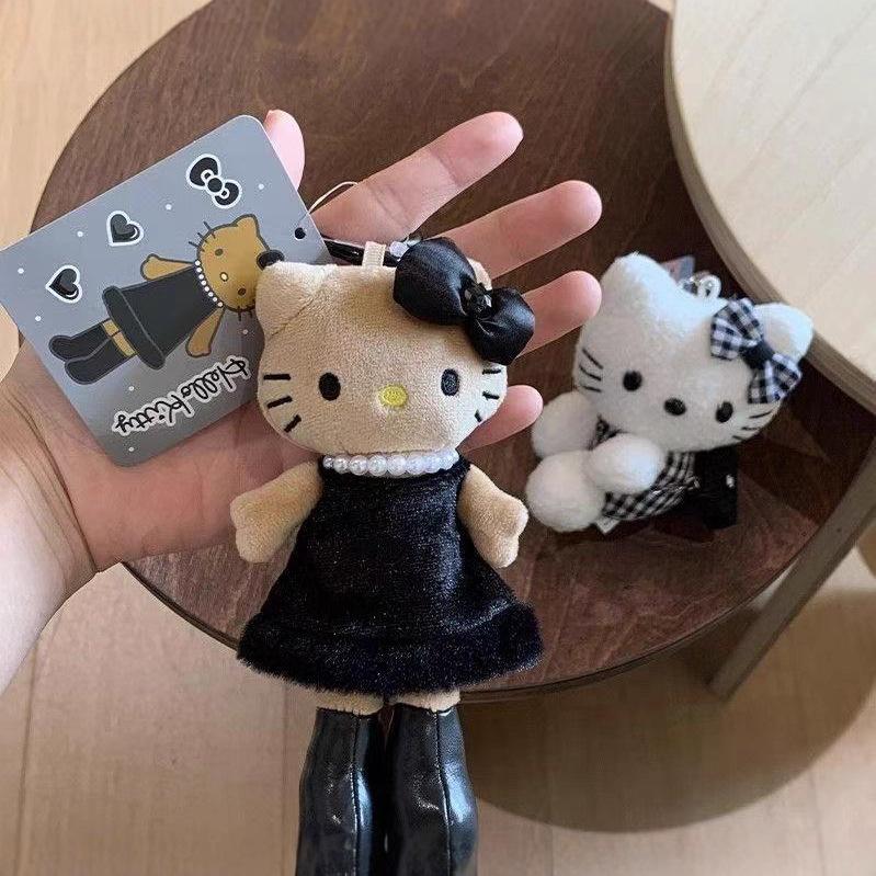 New Hello Kitty Girl Heart Shaped Black Cute Plush Long Legs KT Cat Keychain Women's Handbag Plush Decoration Girl Birthday Gift