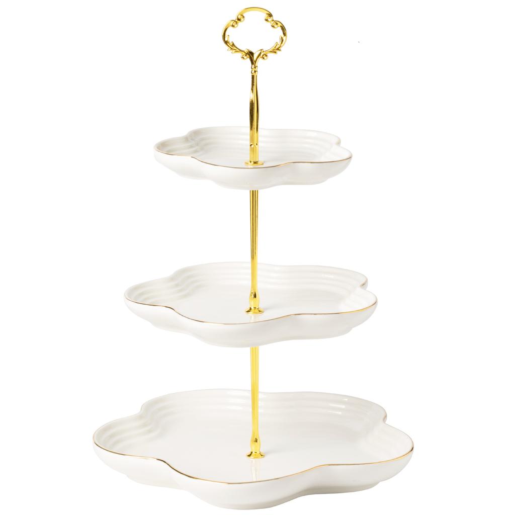 European Ceramic Phnom Penh Double-Layer Dessert Table Three-Layer Tray Dim Sum Plate Wedding Cake Fruit Plate Display Stand