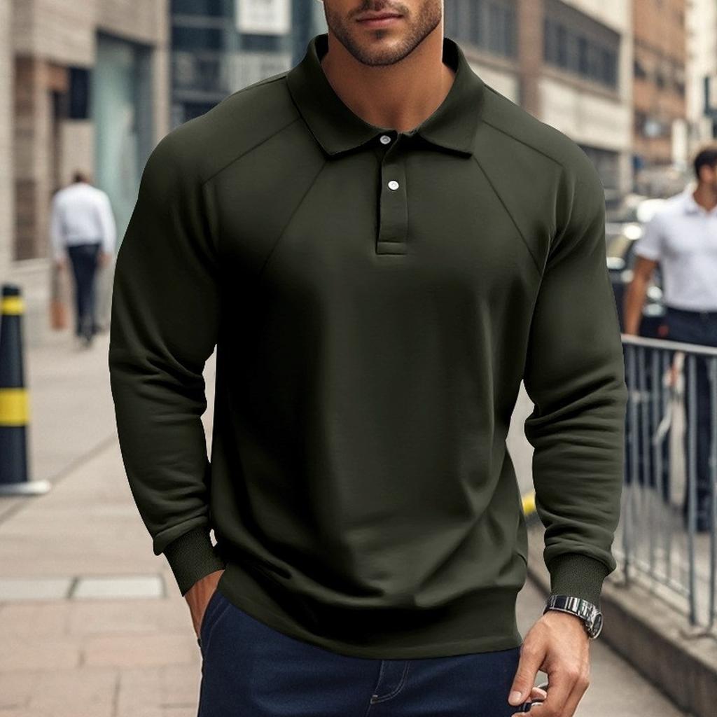 Men's Solid Color Casual Base Retro Raglan Long Sleeved Shirt