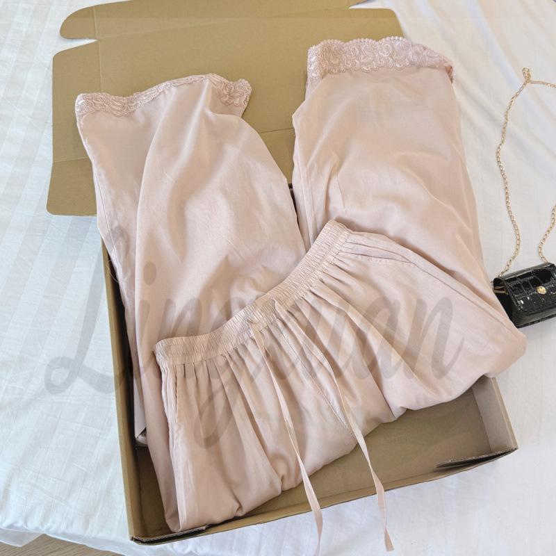 Women s Summer Wide-Leg Lace-Trimmed Casual Pants - Relaxed, Slimming, Nine-Point Length, New Chinese Style Extra Large