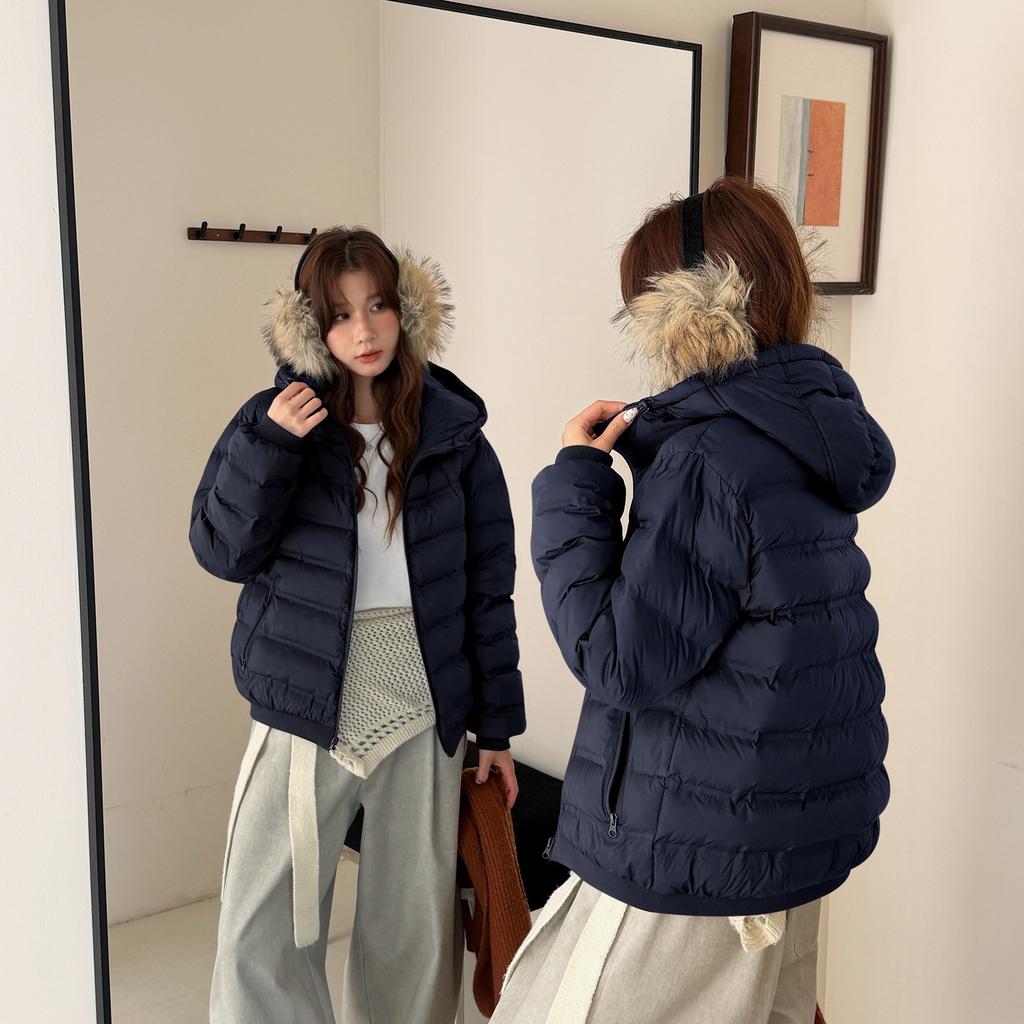Ribs hooded short down cotton-padded jacket for women's winter new loose small cotton-padded jacket