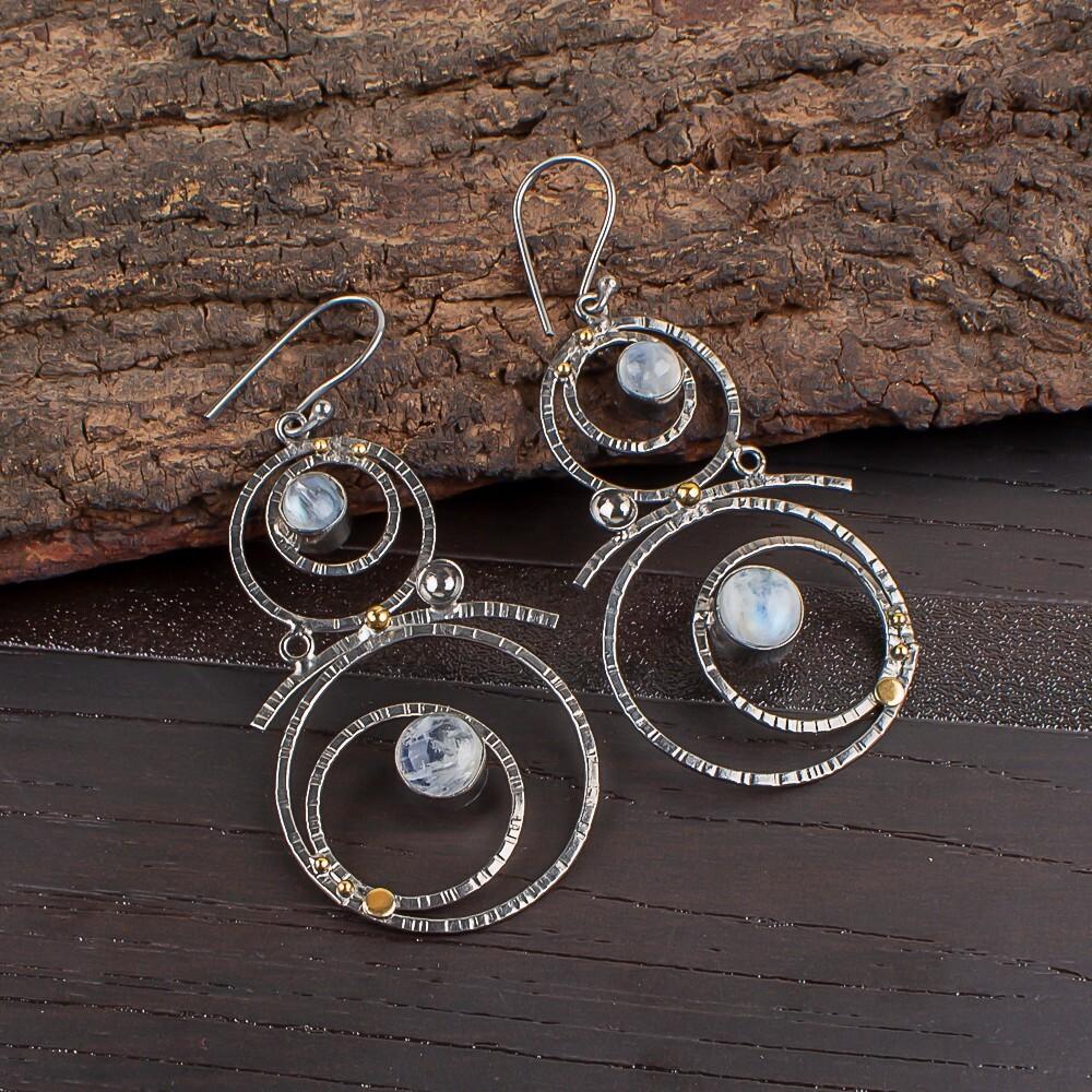 

Натуральный Радужный Лунный Камень 925 Стерлинговое Серебро Ручной Работы Серьги 2.86 EE-76-2