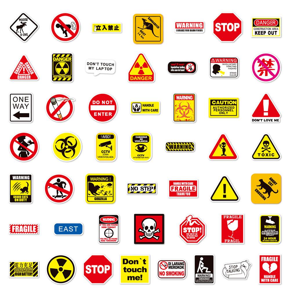 10/30/50/100pcs Warning Pattern Sign Stickers Prohibited Danger Banning Decals Laptop Skateboard Fridge Cool Decoration Sticker