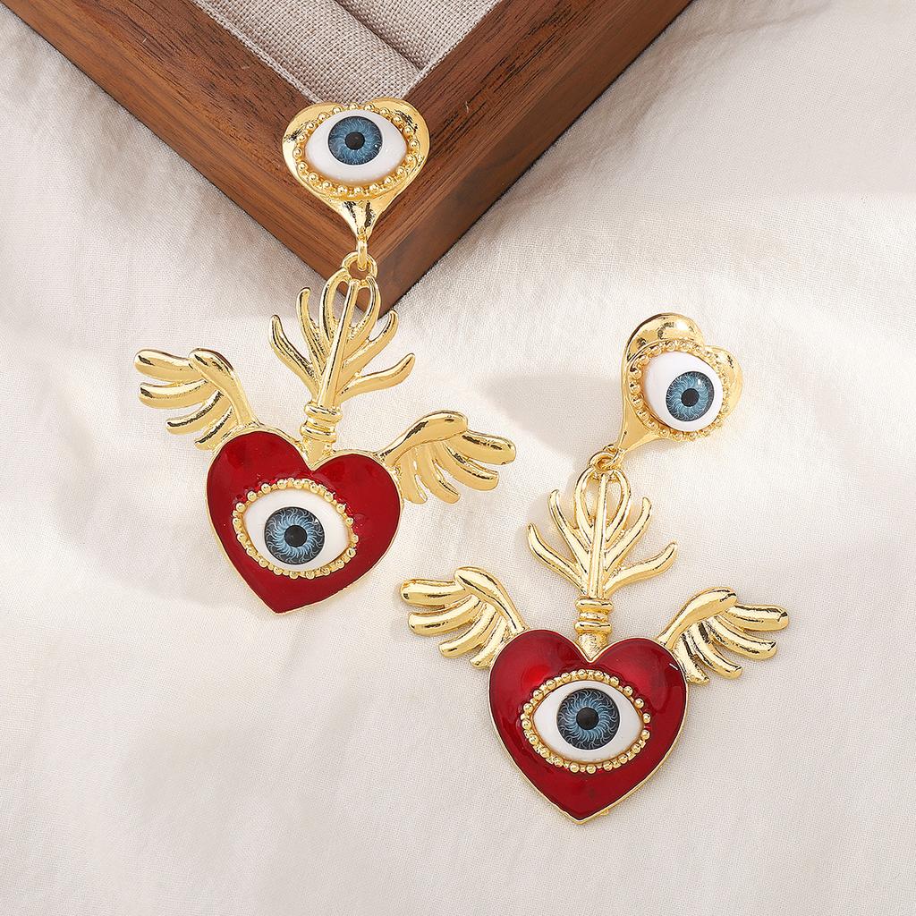 Women European American Fashion Eye Senior Sense Earrings Unique Personality Love Oil Drip Stud Earrings