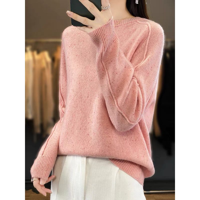 

100% Pure Wool Seven Needle Thickened Color Dot Yarn round Neck Cashmere Sweater Loose Fashionable Knitted Sweater Dyzw3245 Ya Pink M