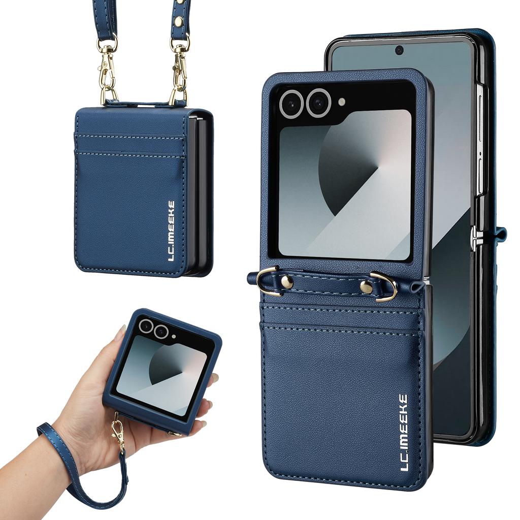 Crossbody Cards Solt Wallet Leather Case For Samsung Galaxy Z Flip 7 6 5 4 5G 3 7FE Flip7 Bag Strap Long Lanyard Business Cover
