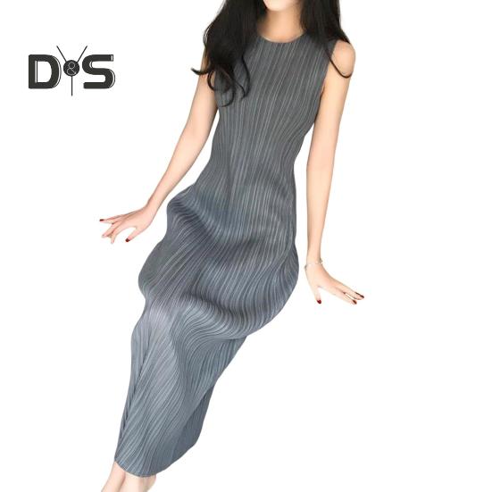 

Женское платье-жилет, плиссированное, свободное, с круглым вырезом, однотонное, прямое, без рукавов, длиной до икры, платье миди XXXL серый