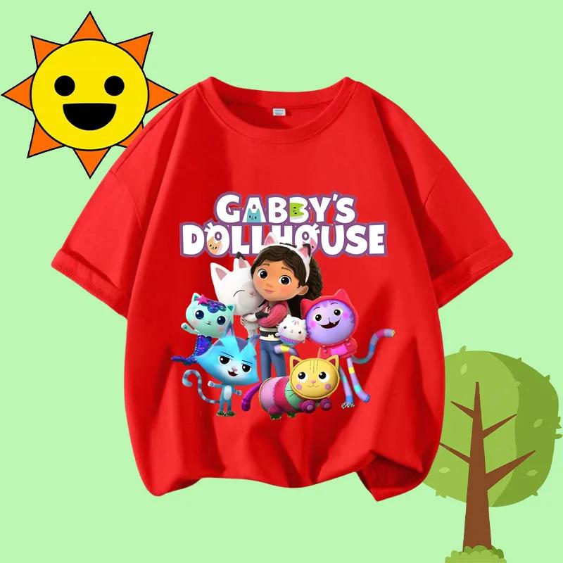 Disney Princess Cartoon Print Cute and Trendy Sports Shirt for Girls, Summer T-shirt Gabby Children's Crew-neck Short-sleeved