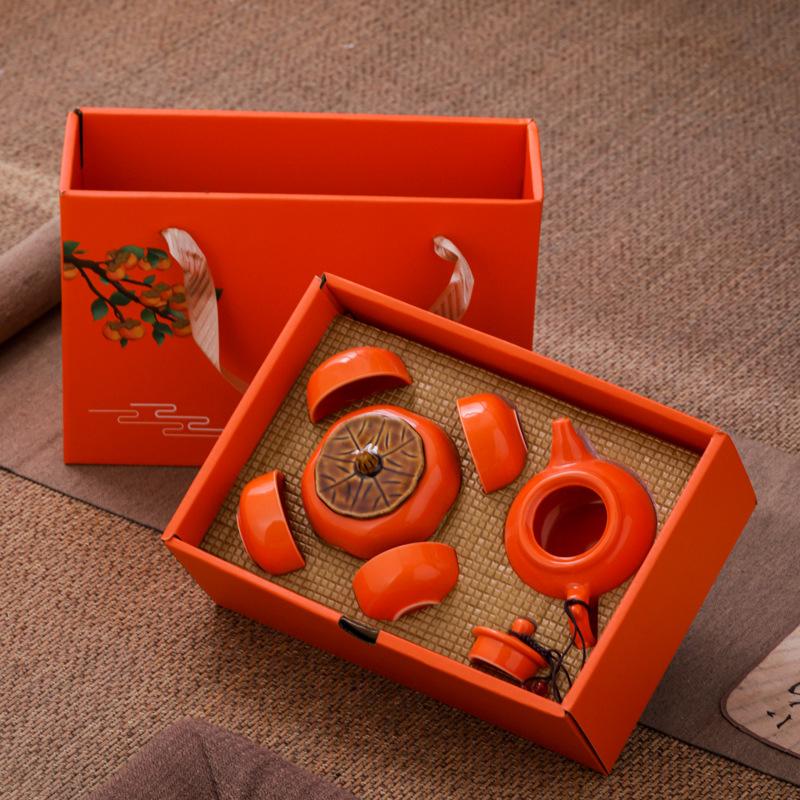 Wedding Red Festive Gifts, Tea Set Gift Box, Household Ceramics, a Pot of Four Cups, Birthday Gift Accompaniment