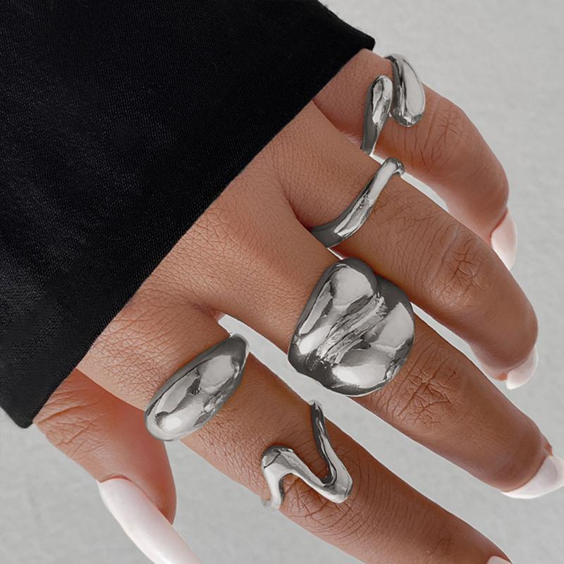 

Europe and America Metal Smooth Opening Rings Set for Women Minimalist Gold Color Widened Joint Finger Ring Set 2026 New Zircon медный