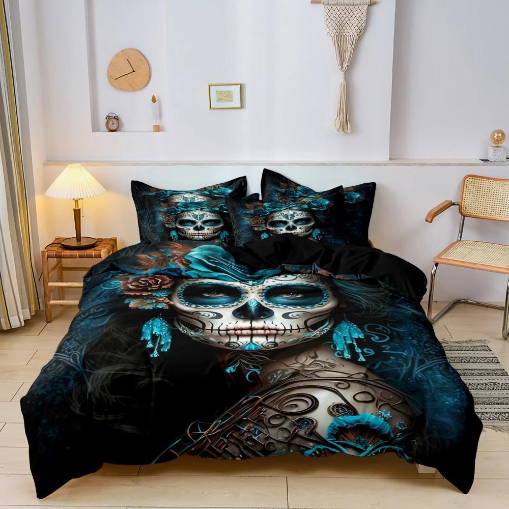 

Gothic Mexican Sugar Skull Woman Duvet Cover Bedding Set Floral & Skull Patterns - Ideal For Day Of The Dead Celebrations 200x200cm хаки