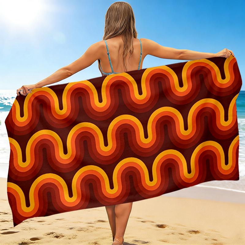 1Pc Abstract Retro Wave Beach Towel, Quick Dry, Multi-Use for Beach Pool Gym Yoga Home Travel, Christmas, Halloween, Xmas Gift M928309