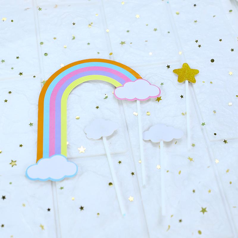 Teddy Bear Moon Cake Topper with Rainbow Cloud and Heart for Birthday Decoration