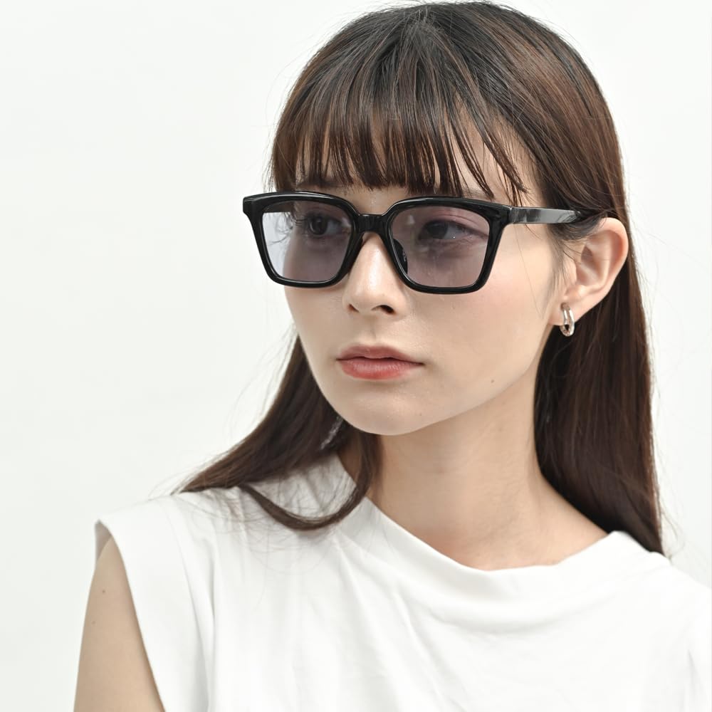Black x Mid Gray Square UV Colored Thick Fashionable [FashionBerry] Sunglasses, 99% Protection, Lightweight, Lenses, Men's/Women's/Unisex, Frame,