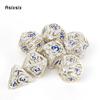 7 Pcs White Blue Skull Metal Dice Hollow Metal Polyhedral Dice Set Suitable for Role-Playing RPG  Board Game Card Game