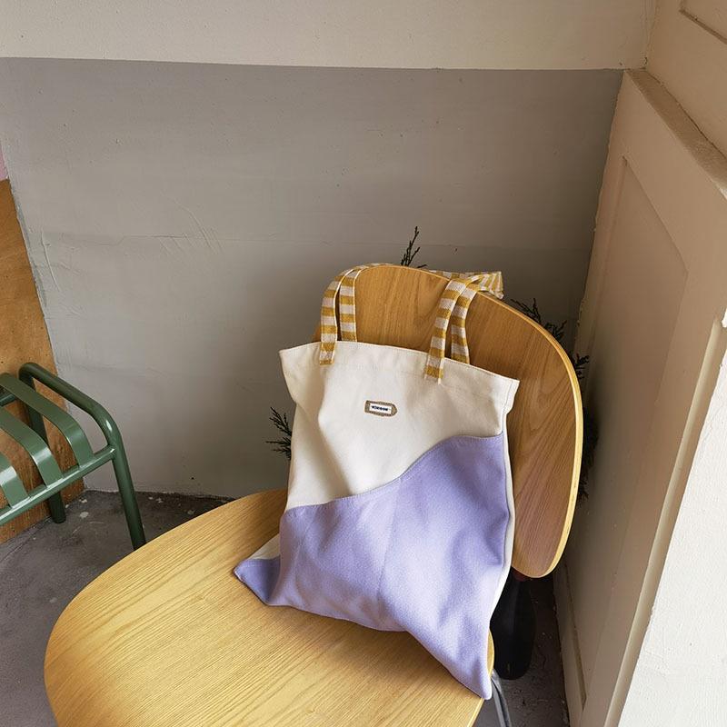 IELGY Women s contrast color large capacity retro canvas bag