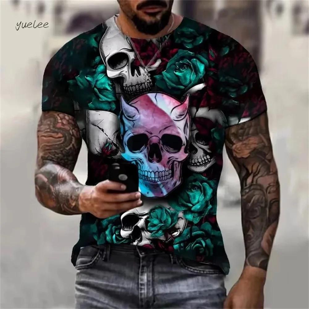Retro Skull Print Men's Fashion Round-neck Pattern T-shirt