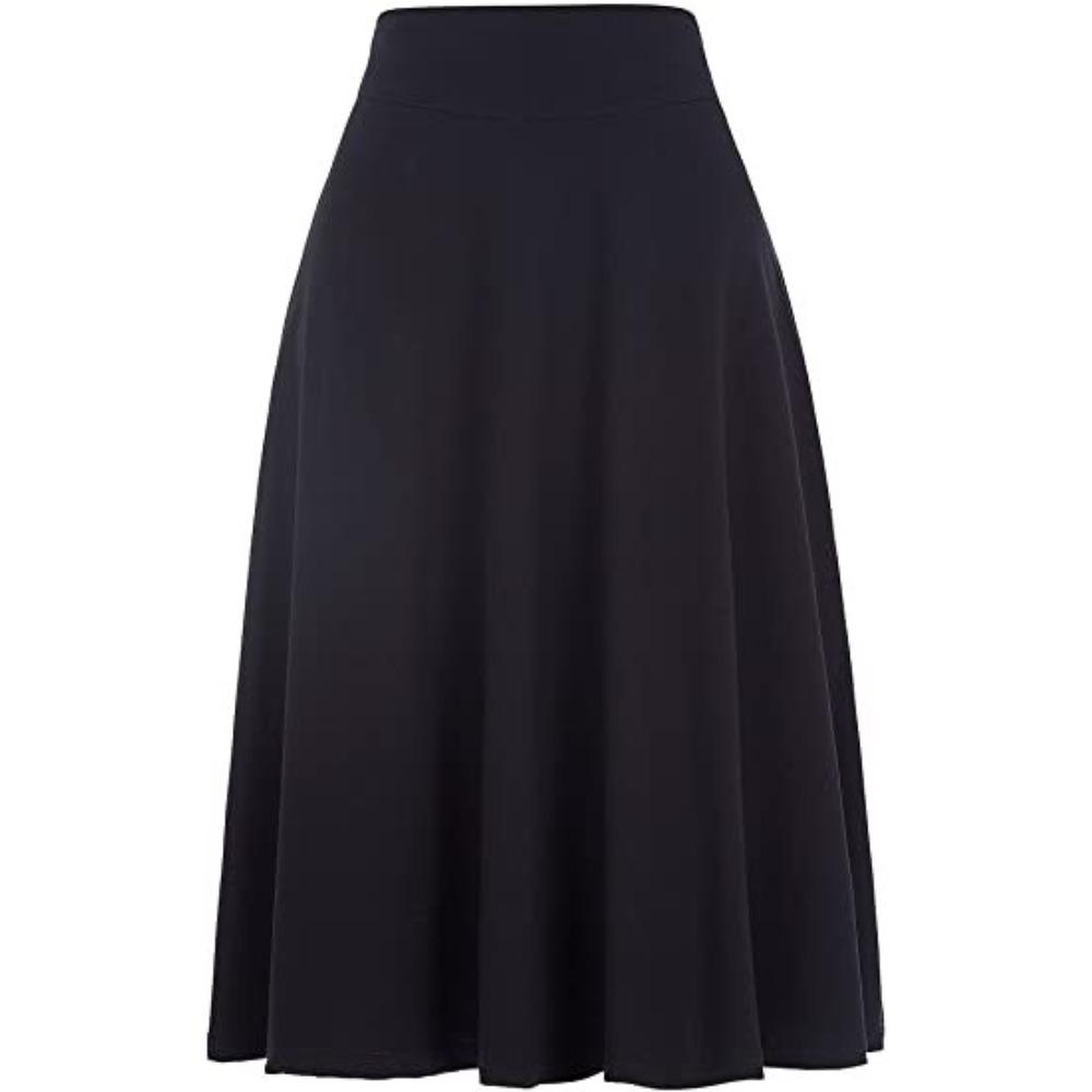 Women's High Waist A‑Line Midi Skirt Flared Knit Midi Skirt Elegant Commuter Casual Wear